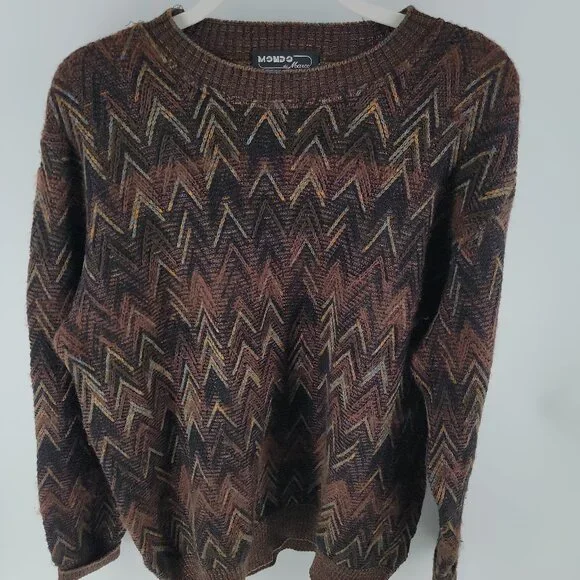 Vintage Mondo di Marco Italian Wool Mohair Zig Zag Sweater XL Textured Knit